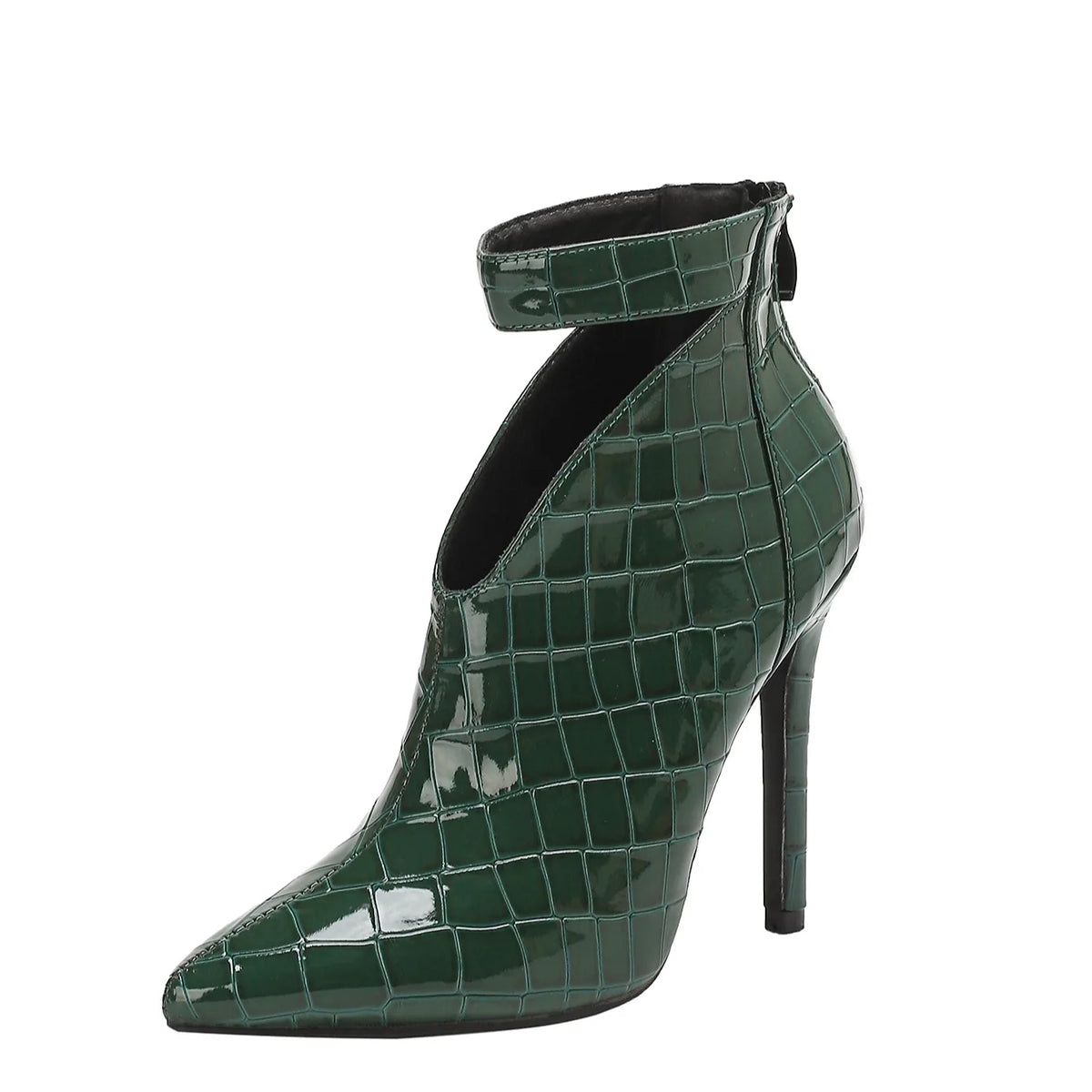 Aneikeh Fashion Stone Patterned Green Zipper Decoration Pointed Toe Zippers Women Pumps Stiletto High Heels Party Dress Shoes