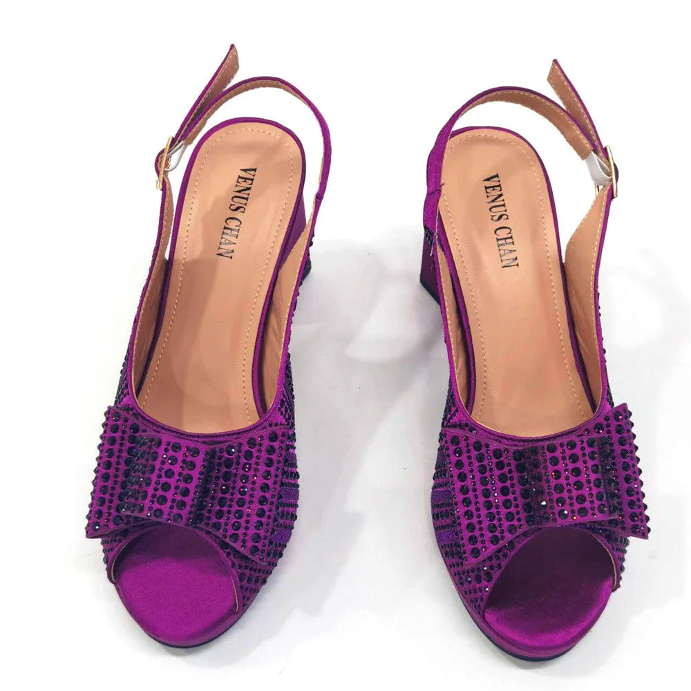 Mature Sweet 2024 Super Heels Peep Toe Ladies Slipper Shoes with Bag Set in Blue Color For Nigerian Women Wedding Party