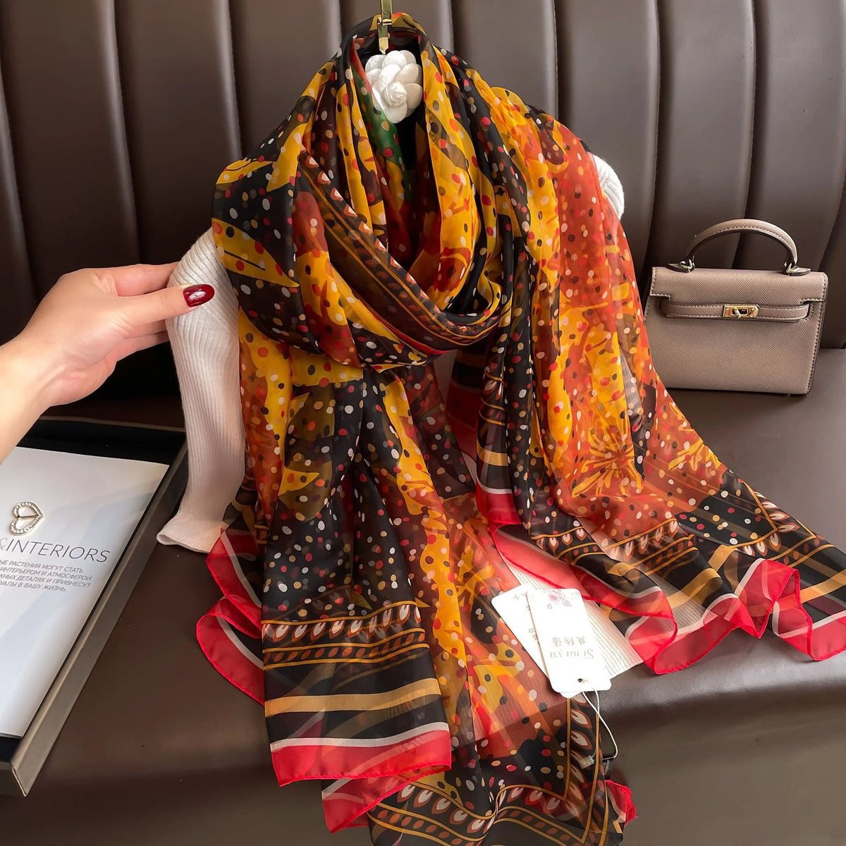 130*180cm Fashion Spring Summer Women Floral Printing Beach Silk Scarf Shawls Female Long Wraps Beach Sunscreen Hijab Lady