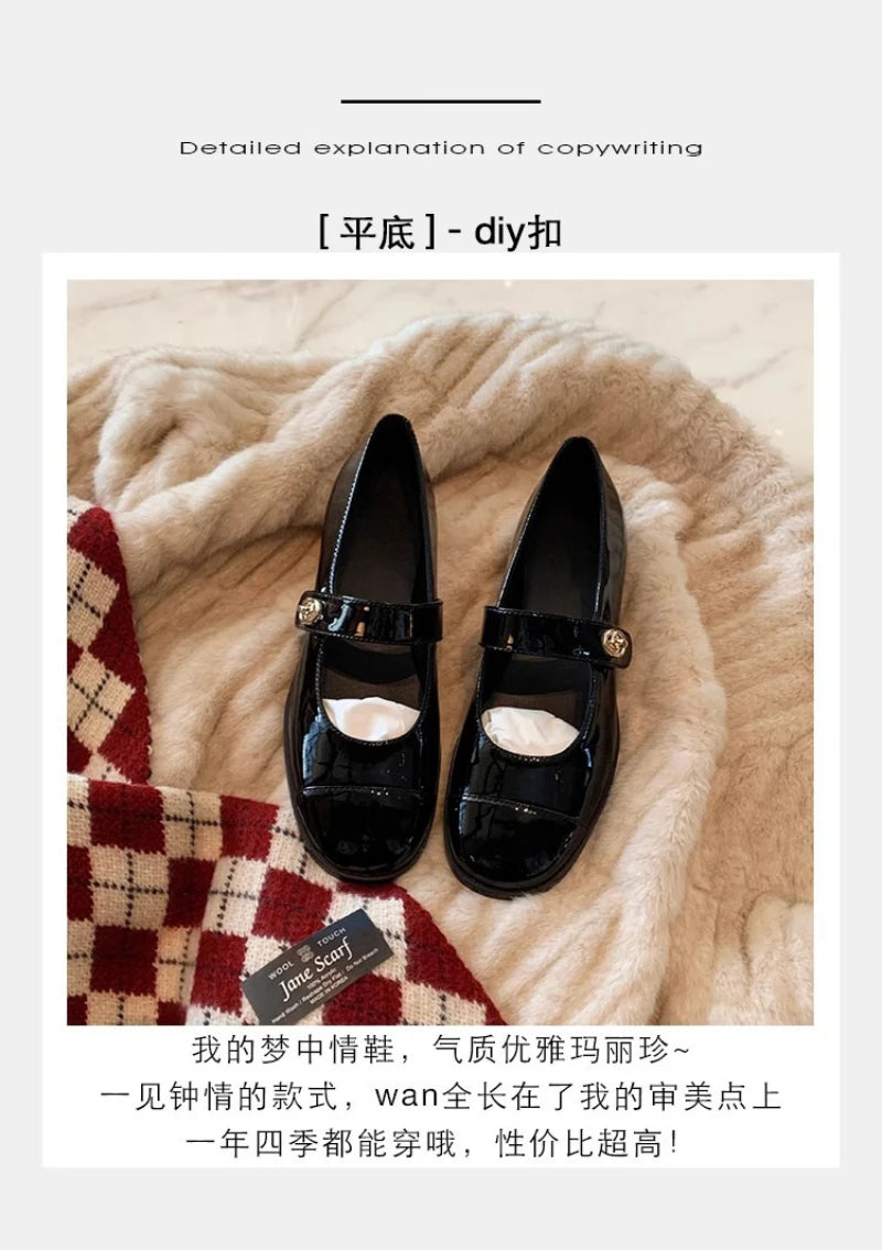 Women Two Tone Mary Jane Shoes 2026 New Patent Leather Buckle Strap Low Heel Casual Shoes For Office And Daily Wear Elegant