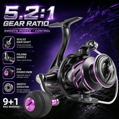 Sougayilang Spinning Reel 1000-4000 Serie 9+1BB 5.2:1 Gear Ratio CNC Aluminum Spool Waterproof Saltwater Freshwater Fishing Reel