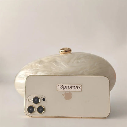 Oval Marble Beige Shell Acrylic Luxury Elegant Lady Evening Bag Cute Handbag Wedding Lady Girl Female Mini Purse