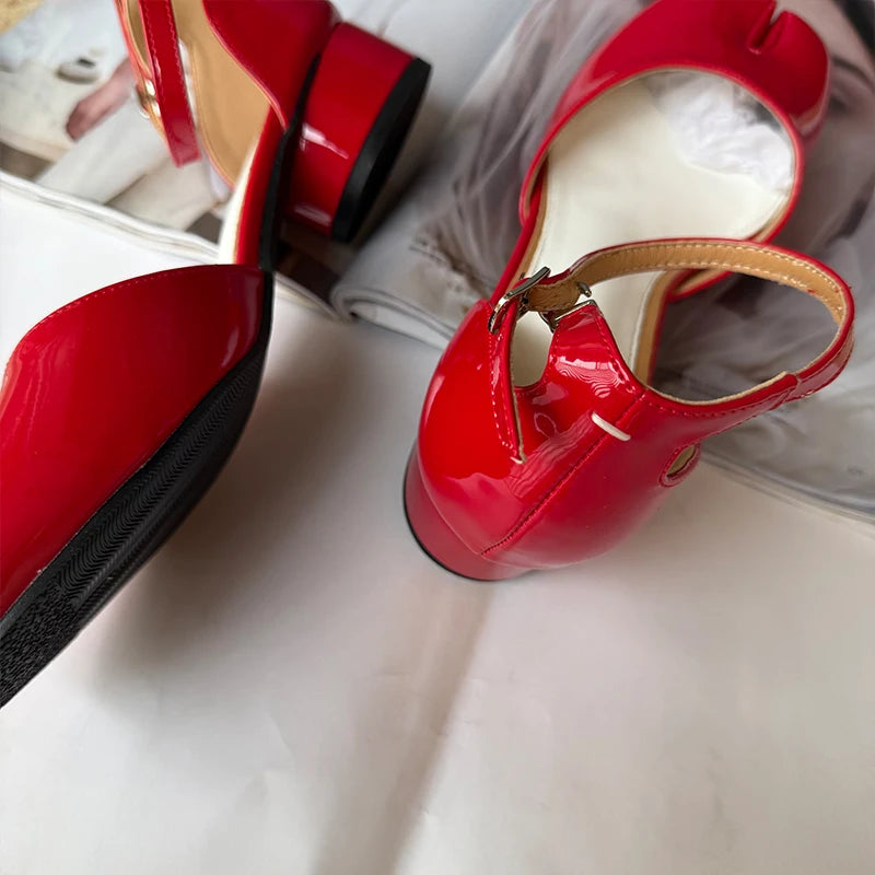 Luxury Design Fashion Split Toe Shoes 2025 High Quality Red Women Tabi Pumps Genuine Leather Low Heels High Heels