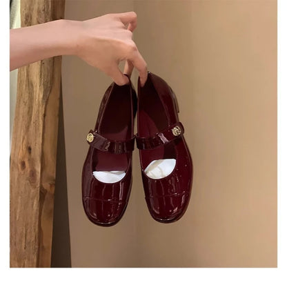 Women Two Tone Mary Jane Shoes 2026 New Patent Leather Buckle Strap Low Heel Casual Shoes For Office And Daily Wear Elegant