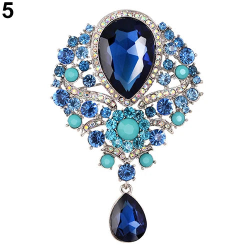 Hot Women Men  Brooch Wedding Bridal Bouquet Clear Crystal Rhinestone Teardrop Dangle Brooch Pin