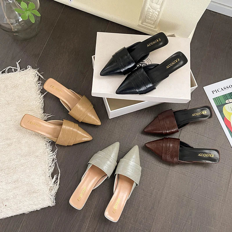 High Heels Pointed Toe Women's Slippers Summer Sandals Woman Shoes 2026 Luxury Brand Mules Shoes Walking Slides Mujer Zapatos