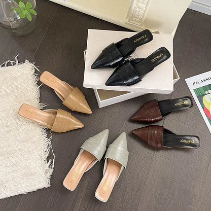 High Heels Pointed Toe Women's Slippers Summer Sandals Woman Shoes 2026 Luxury Brand Mules Shoes Walking Slides Mujer Zapatos