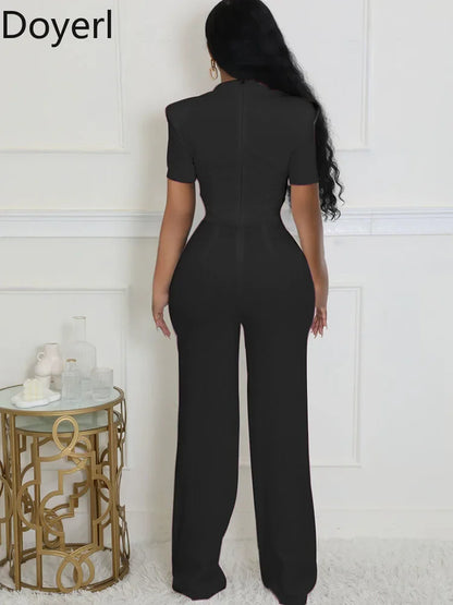 Doyerl Vintage Elegant Jumpsuits for Women Birthday Celebrity Club Party Square Collar Short Sleeve High Waist Wide Leg Rompers