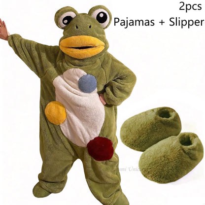Cartoon Frog Kigurumi Unicorn Winter Pajamas Onesie Pyjama Costumes For Halloween Carnival Cosplay Women Men Party Slipper