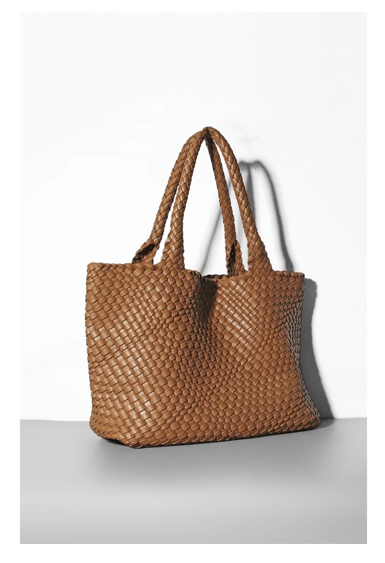 Large-Capacity Designer Knitting Fashion PU Leather Women's Shoulder Bag Handbags for Beach Travel Single-Shoulder Ladies Bag