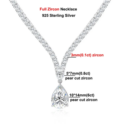 6Carat Pear Cut Full Moissanite Tennis Necklace for Women V-shape 3mm Round Cut Diamond S925 Silver WaterDrop Riviera Necklaces