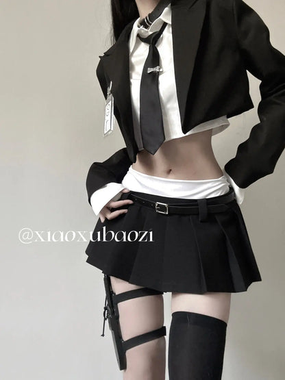 2025 improved sexy jk uniform women short shirt long sleeve jacket patchwork design skirt fashion korea jk suit set women w939