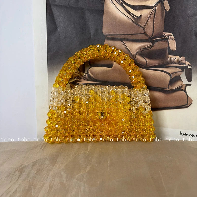 Gradient Blue Beaded Own Design Tote Bags for Women Customized Color Fashion Handbags for 2022 Chain Handle Clutch Evening Bag