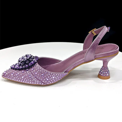 Latest Women Italian Shoes and Matching Bags Decorated with Rhinestone Elegant Pointed Toe Wedding Shoes Bride