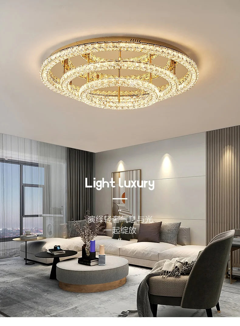 Modern Luxury Led Dimmable Chandelier Foyer Crystal Ceiling Lights Lustre Indoor Light Lamparas Round Steel Led Luminarias