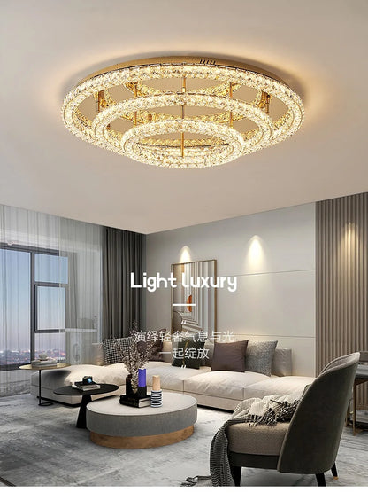 Modern Luxury Led Dimmable Chandelier Foyer Crystal Ceiling Lights Lustre Indoor Light Lamparas Round Steel Led Luminarias