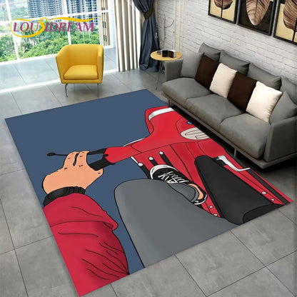 3D Motorcycle Racing Area Rug Large,Carpet Rug for Home Living Room Bedroom Sofa Doormat Decoration,Kid Play Non-slip Floor Mat