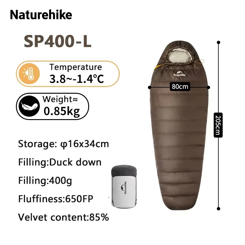 Naturehike SnowBird Down Sleeping Bag Ultralight Waterproof Mummy Sleeping Bag Winter Duck Down Sleeping Bag SP400 SP700 SP1000