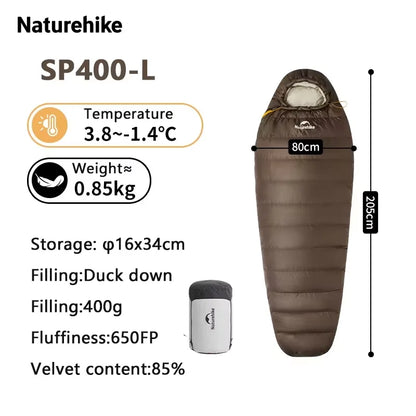 Naturehike SnowBird Down Sleeping Bag Ultralight Waterproof Mummy Sleeping Bag Winter Duck Down Sleeping Bag SP400 SP700 SP1000