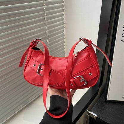Y2K VintagePULeather WomenShoulderBag Small Crossbody Bag for Women Fashion Ladies Underarm Bag Clutch Purse Female Handbag