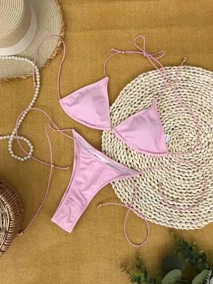 Bathing Suit Women Micro Bikini Sexy Swimsuit Female Swimwear Solid Mini Bikini Set Brazilian Biquini Swimming Suits Beachwear