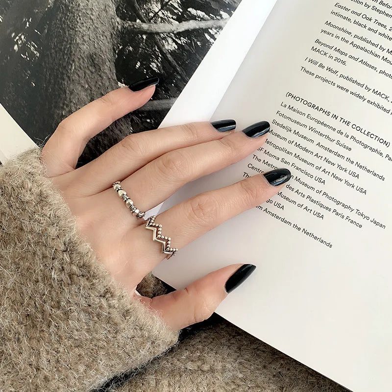 VENTFILLE 925 Sterling Silver Geometric Multilayer Round Bead Ring Female Fashion Punk Temperament Prevent Allergy Charm Jewelry