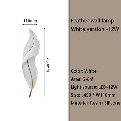 Nordic Feather Wall Lamp, Living Room, Bedroom, Headboard, Foyer, Creative Feather Lamp, Resin Aisle, Minimalist Background Ligh