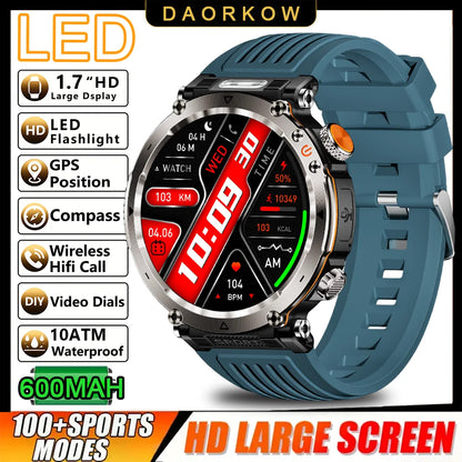 DAORKOW 2026 New Model 10ATM Waterproof 600mAh Smartwatch Compass LED Flashlight Bluetooth Call Outdoor Sports Smartwatch