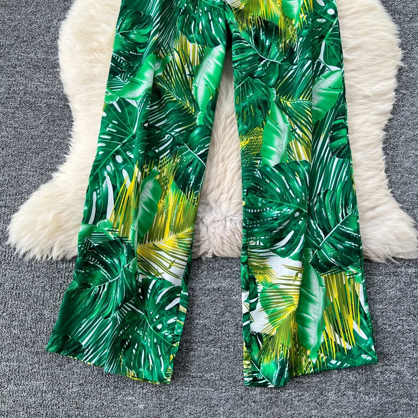 2024 New Summer Sexy Bohemian Leaf Print Jumpsuits Women Sleeveless Sexy Long Jumpsuit Mujer Casual Holiday Beach Rompers