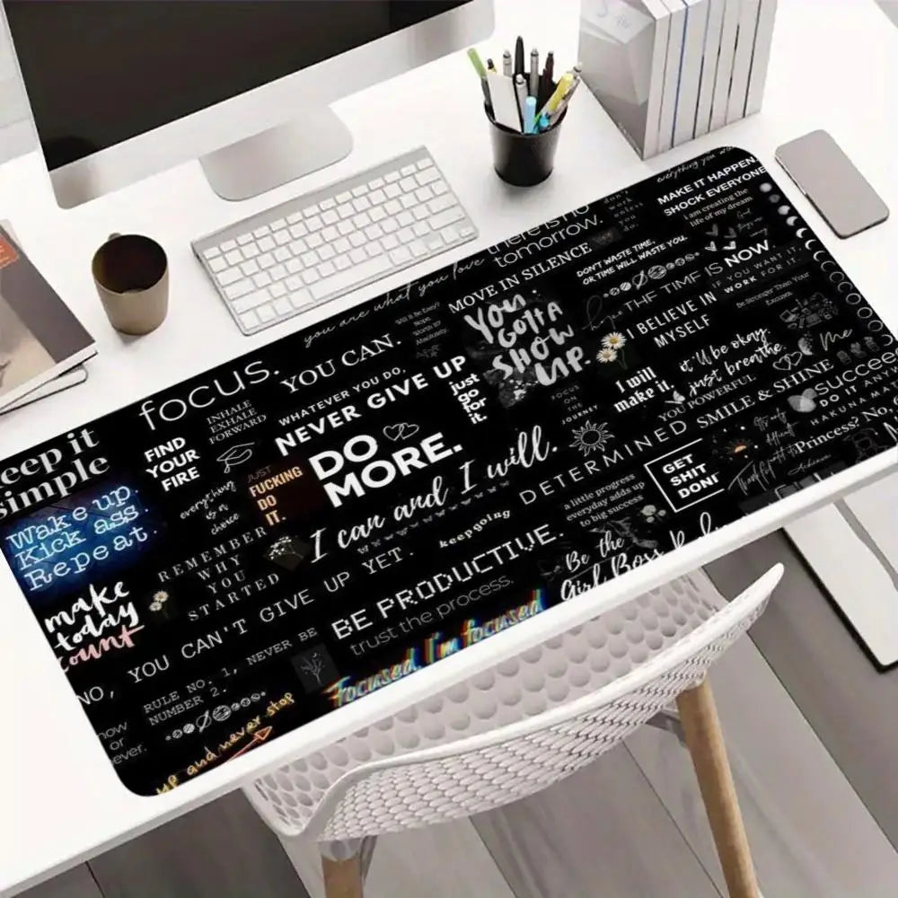 XXL 900*400 Black Motivational Quotes Mouse Pad,Non Slip Lock Edge Rubber Base Mousepad for Gaming Office Keyboard Desktop Use