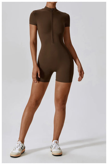 Yoga Boilersuit Long Sleeved Women's Sportswear Gym Zipper Jumpsuits Workout High-intensity Fitness One-piece Skin-tight Garment