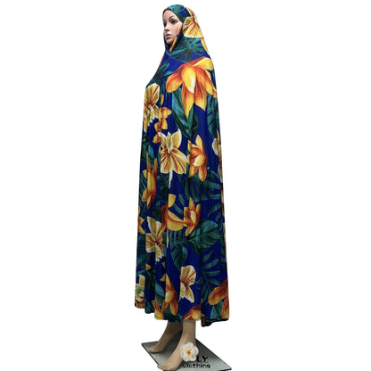 New Sleeveless Pullover Dress Women Prayer Garment Dubai Abaya Arab Jibab Flowers Print Loose Femme Khimar Kaftan Clothes 6XL