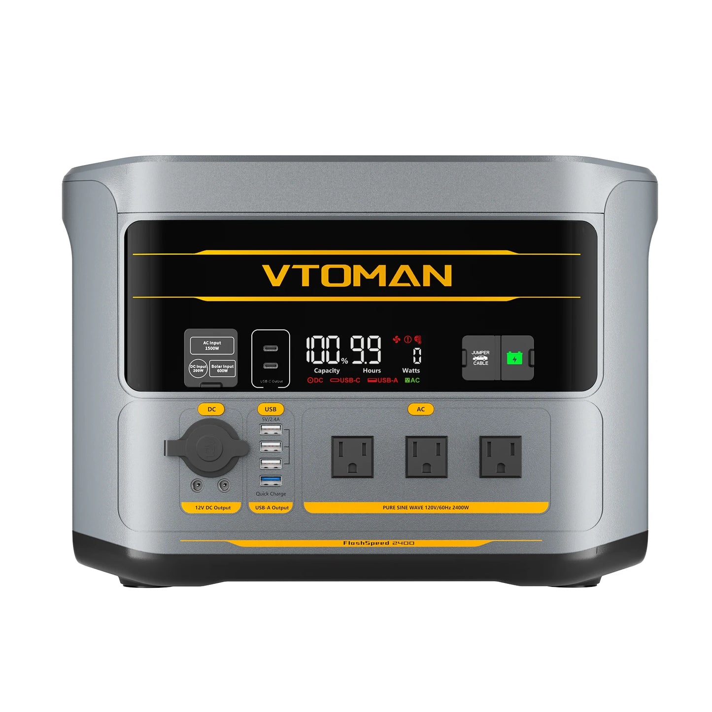 VTOMAN FlashSpeed 2400 Portable Power Station 2400W 1408Wh LiFePO4 Battery UPS Uninterruptible Power Supply,Max 600W Solar Input, Expandable to 2688Wh, 12 Devices Output, Car Jump Starter for Camping Home Emergency Backup Pow