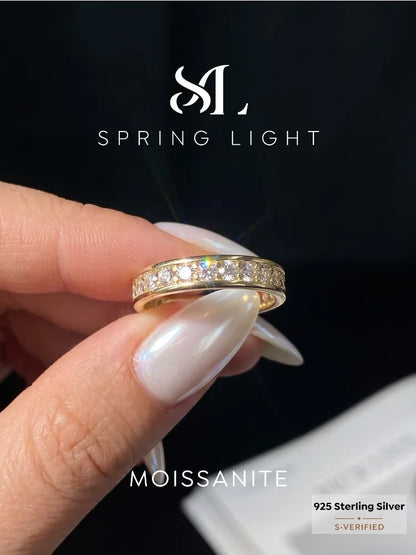 Luxury Real Round Moissanite Diamond with Certificate Rings for Women Anniversary Wedding 925 Sterling Silver Fine Jewelry