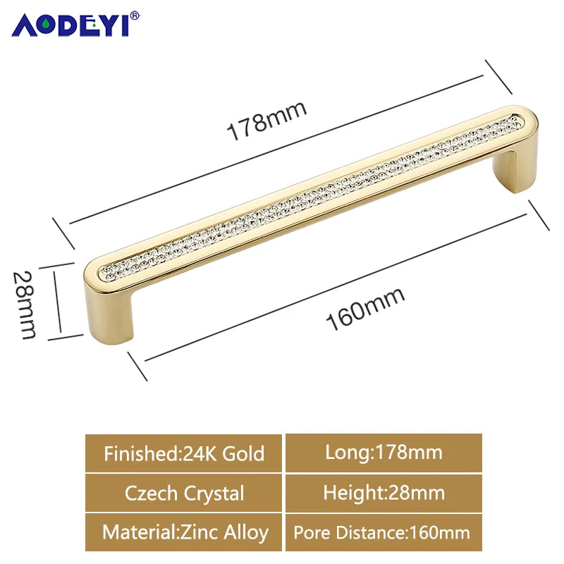 Crystal Drawer Pull Handles Diamond Sliver Wine Wardrobe Decotation Furniture Dresser Kitchen Cupboard Cabinet Knobs Gold Chrome