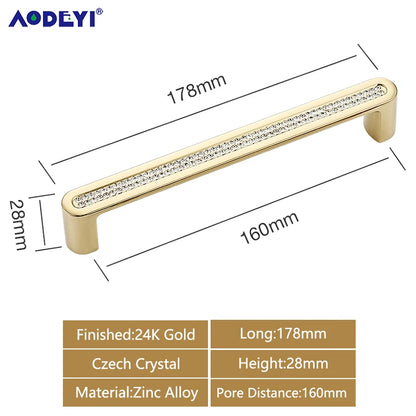 Crystal Drawer Pull Handles Diamond Sliver Wine Wardrobe Decotation Furniture Dresser Kitchen Cupboard Cabinet Knobs Gold Chrome