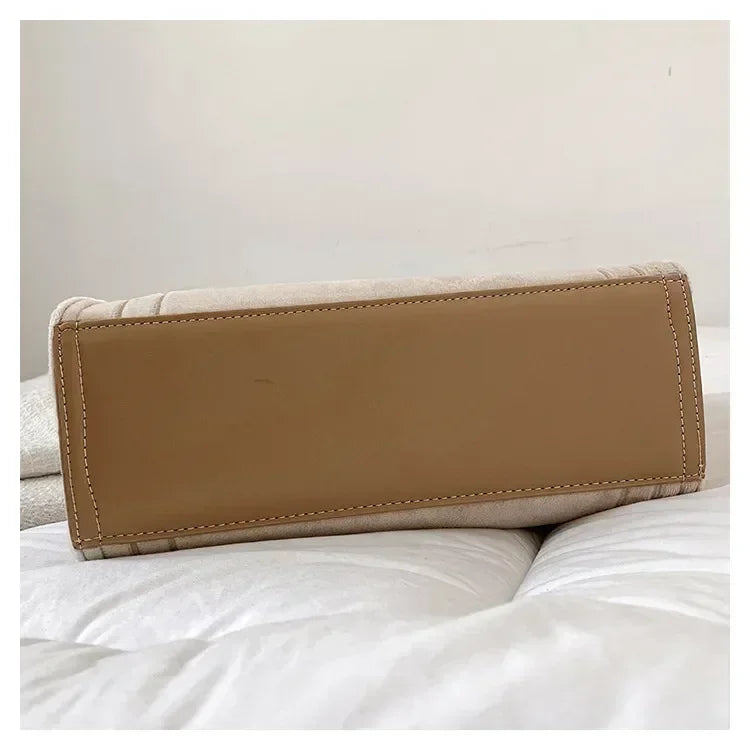 Female Square Tote Crossbody Bag Aesthetic Velour Elegant Letter Print Ladies Shoulder Bags Top Handle Women's Charisma Handbags