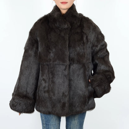 Real rabbit coat women genuine rabbit coat women natural fur coat women luxury sexy warmth ladies winter fashion lapel coat