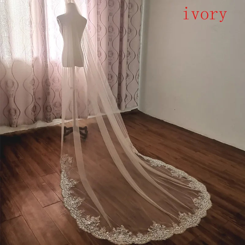 Bridal Wedding Veil Sparkling Pearl Sequins Lace Cathedral Wedding Accessories Hair Accessories 2024 New Veil Custom Made