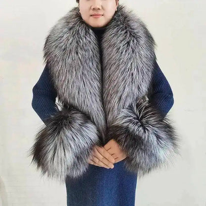 Winter Real Fox Fur Collar Cuffs Set Neck Warmer Fur Scarves Shawls Natural Fox Fur Collar Scarf Women Men Coat Warm Accessories