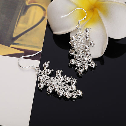 Hot Silver color Creative grape beads drop earrings for Woman Fashion party fine Gifts elegant noble Jewelry