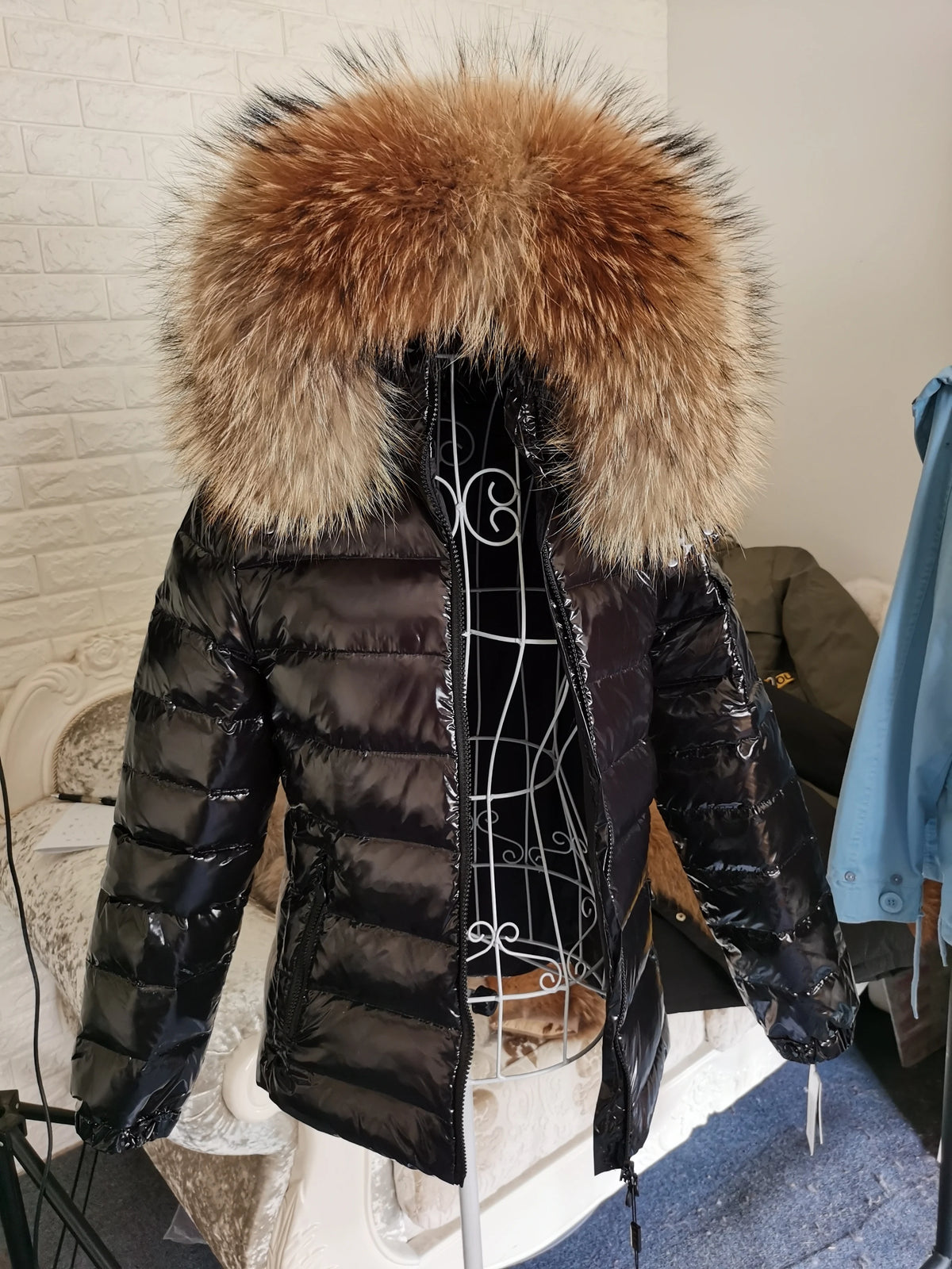 Maomaokong Winter Jacket Women Real Fur Coat Parkas Duck Down Lining Coat Real Raccoon Fur Collar Warm Black Streetwear