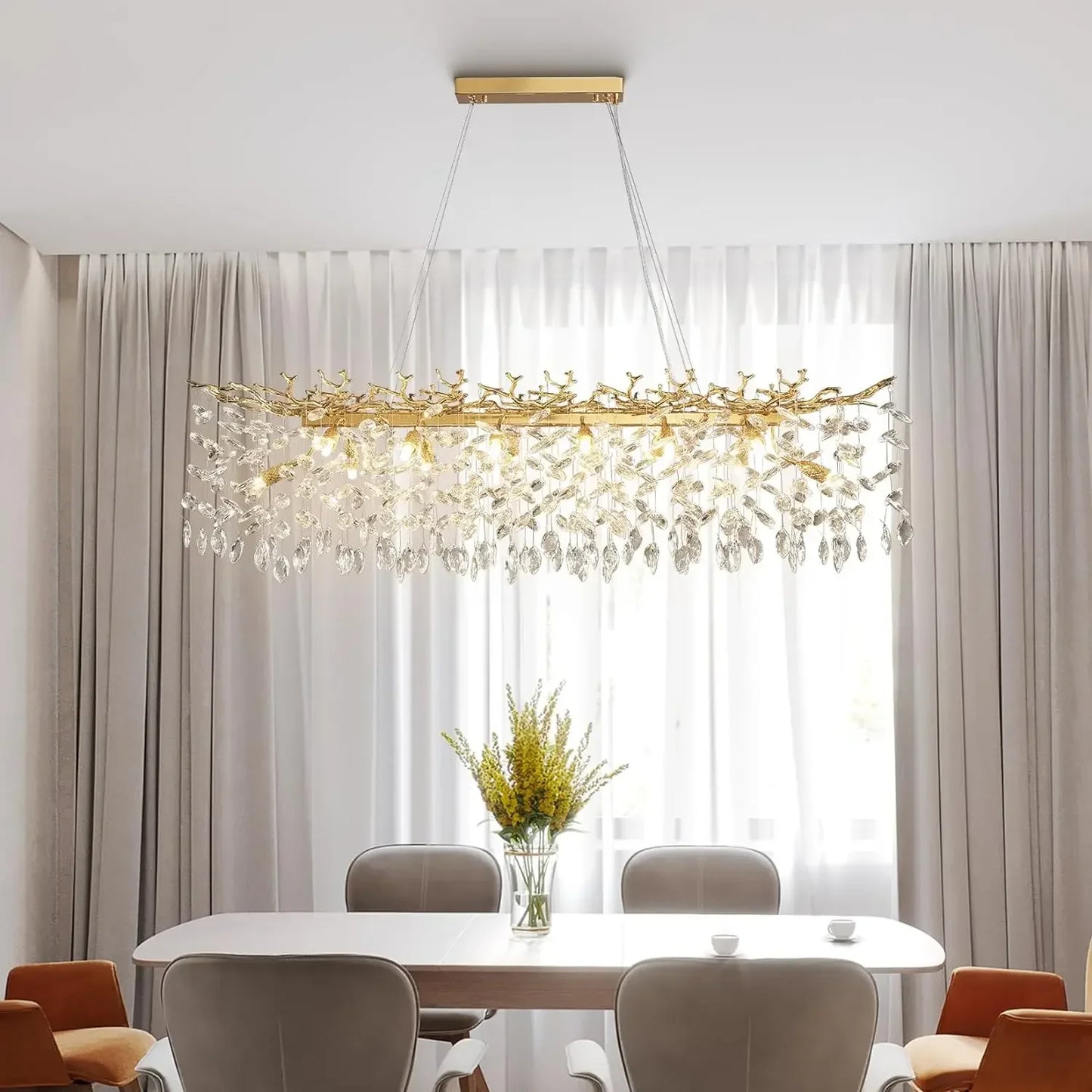 Modern Chrome Crystal Ceiling Chandelier Round Branch Crystal Chandeliers For Dining Living Room Bedroom Kitchen Fixture