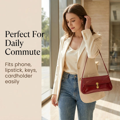 Fashion ladies shiny crossbody bag stylish elegant shoulder bag wine red small underarm bag versatile solid color clutch bag