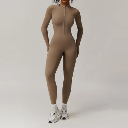 Warm Plush Sports Jumpsuits Women's Tracksuit One-Piece Fitness Suit Winter Gym Sets Long Sleeves Black Exercise Bodysuit Woman
