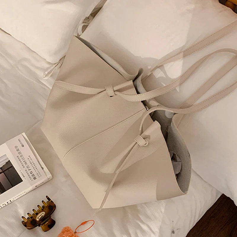 Luxury Designer Women's Soft PU Leather 2-in-1 Shoulder Tote Bag Set Big Capacity Branded Shopper Handbags Gray Blue PinkTan