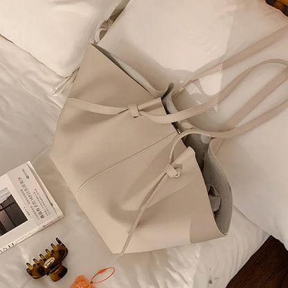 Luxury Designer Women's Soft PU Leather 2-in-1 Shoulder Tote Bag Set Big Capacity Branded Shopper Handbags Gray Blue PinkTan