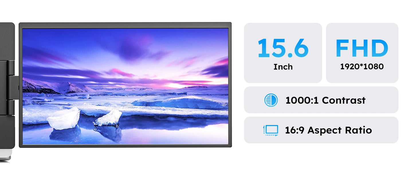 Dopesplay 15.6 inch Triple Screen Extender for Laptop Mini PC 1080 FHD IPS External Extension Portable Dual Monitor For MAC Wins
