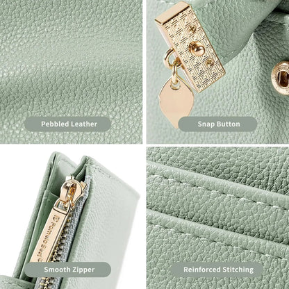 Pomelo Best Small Leather Wallet for Women Purse RFID Blocking Bifold Soft Card Holder with ID Window Zipper Coin Pocket Wallets