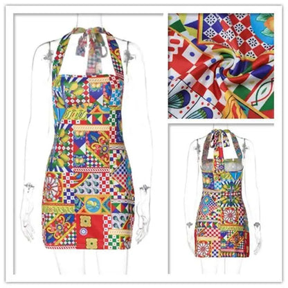 Avrilyaan Printed Short Backless Sexy Party Dress Women Halter Bandage Bodycon Dresses Strapless Mini 2024 Summer Dress Vestidos
